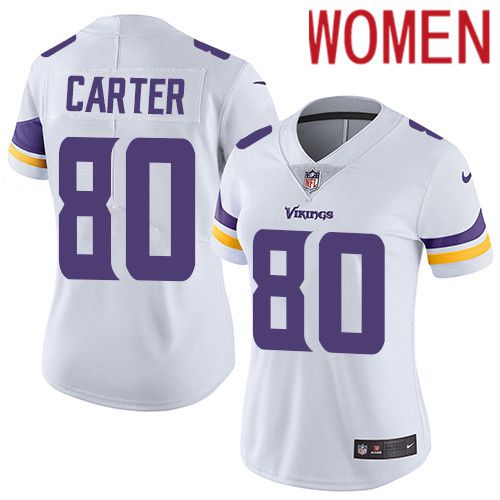 Women Minnesota Vikings #80 Cris Carter Nike White Vapor Limited NFL Jersey->women nfl jersey->Women Jersey